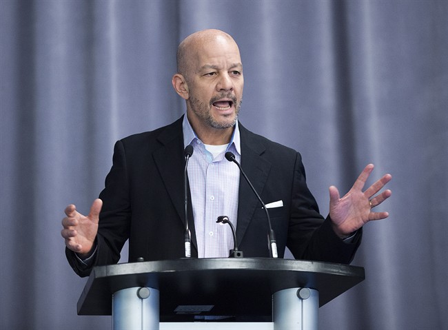 Friedrich Krispin, Sable Offshore Energy Project decommissioning manager from ExxonMobil Canada, addresses a business conference in Halifax on Wednesday, April 26, 2017.  