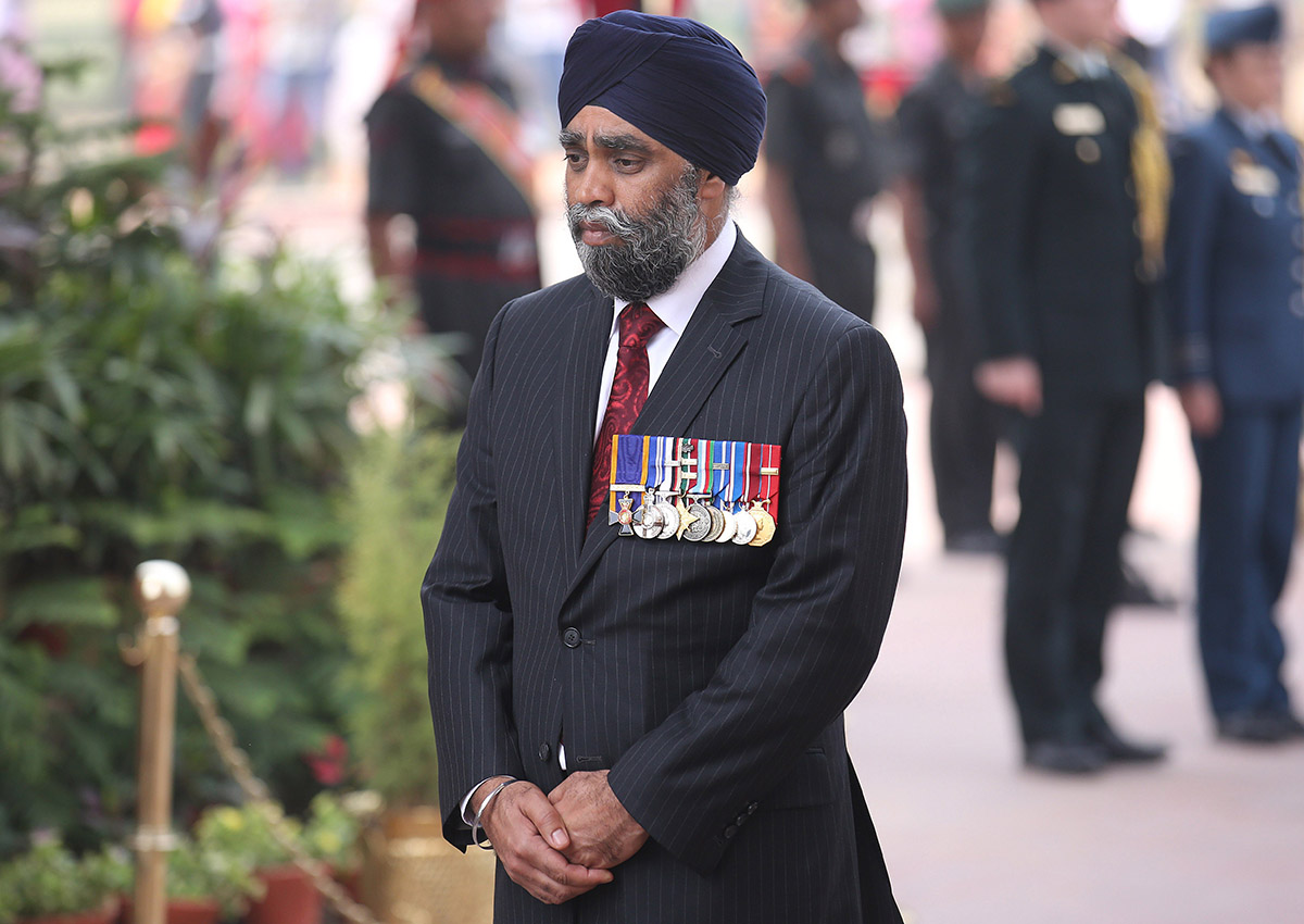 Canadian Defence Minister Harjit Singh Sajjan during a ceremony at the All India War Memorial at the India Gate in New Delhi, India on April 18, 2017.