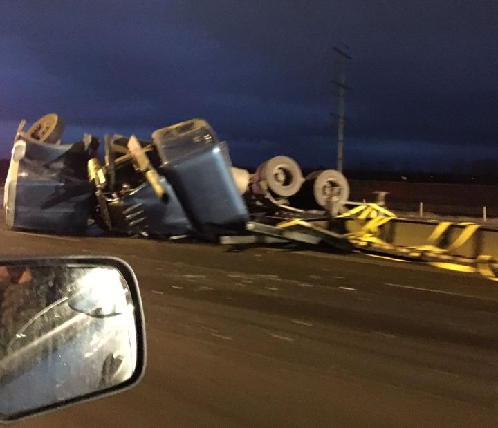 A semi rolled on Anthony Henday Drive at the Sherwood Park Freeway Thursday, April 6, 2017.