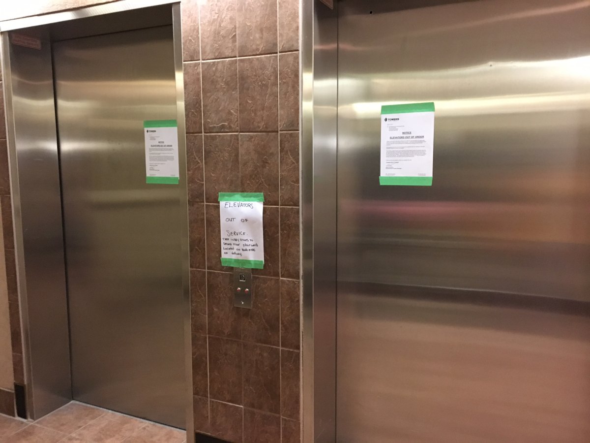 Both elevators at this Winnipeg apartment building were closed, leaving some tenants stranded. 
