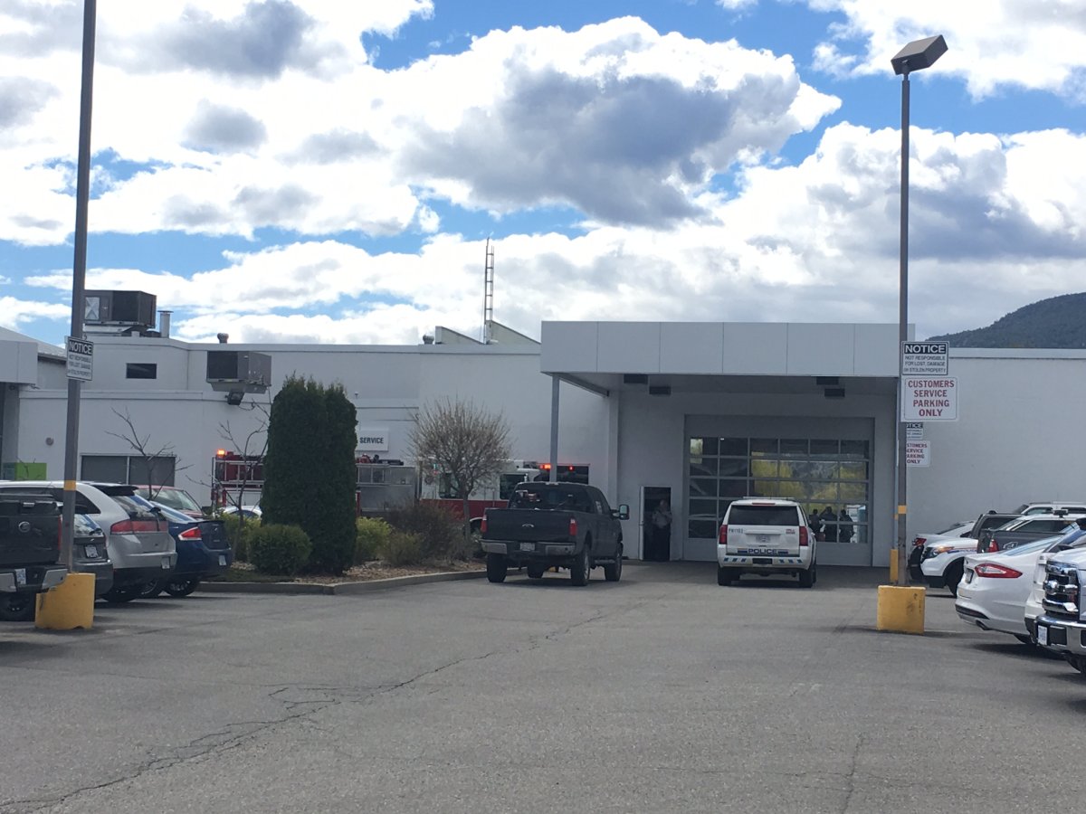 Emergency crews respond to worker injured report at Skaha Ford in Penticton.