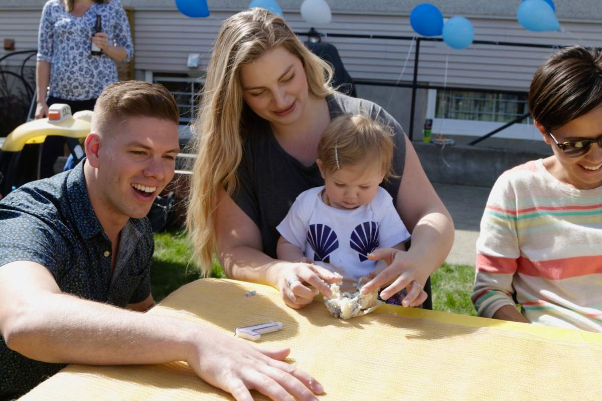 Stefan and Fallon Spohr celebrate the first birthday of their daughter, Kennedy, who was born on May 4, 2016 after the couple fled the Fort McMurray Fires.