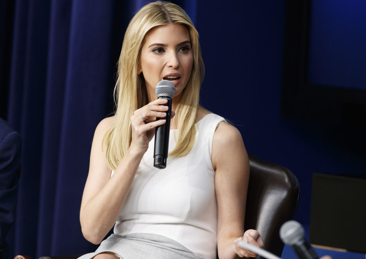 Ivanka Trump speaks during a town hall with business leaders in the South Court Auditorium on the White House complex in Washington, Tuesday, April 4, 2017. 