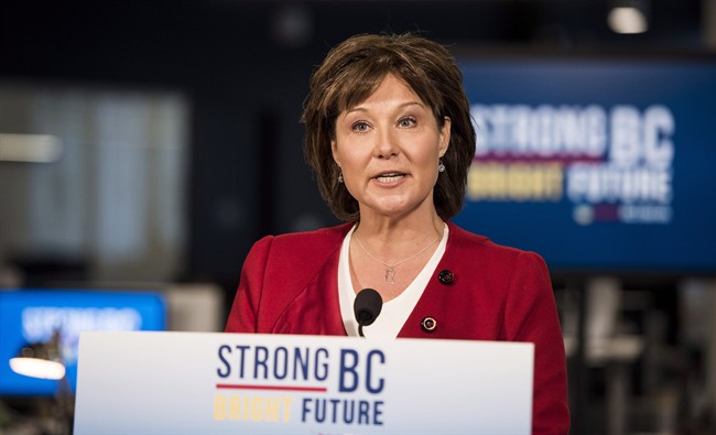 FILE PHOTO: British Columbia Premier Christy Clark during a press conference in Vancouver, B.C. on April 10, 2017.