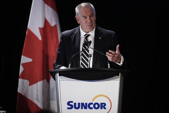 Suncor Energy Inc. president and CEO Steve Williams addresses the company's annual meeting in Calgary, Thursday, April 27, 2017.