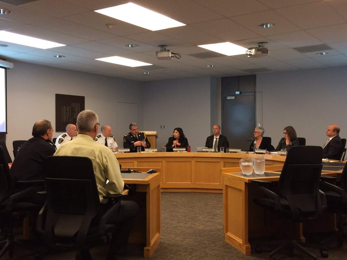 Members of the London Police Services Board discuss the importance of increasing victim services for the community on April 20, 2017.