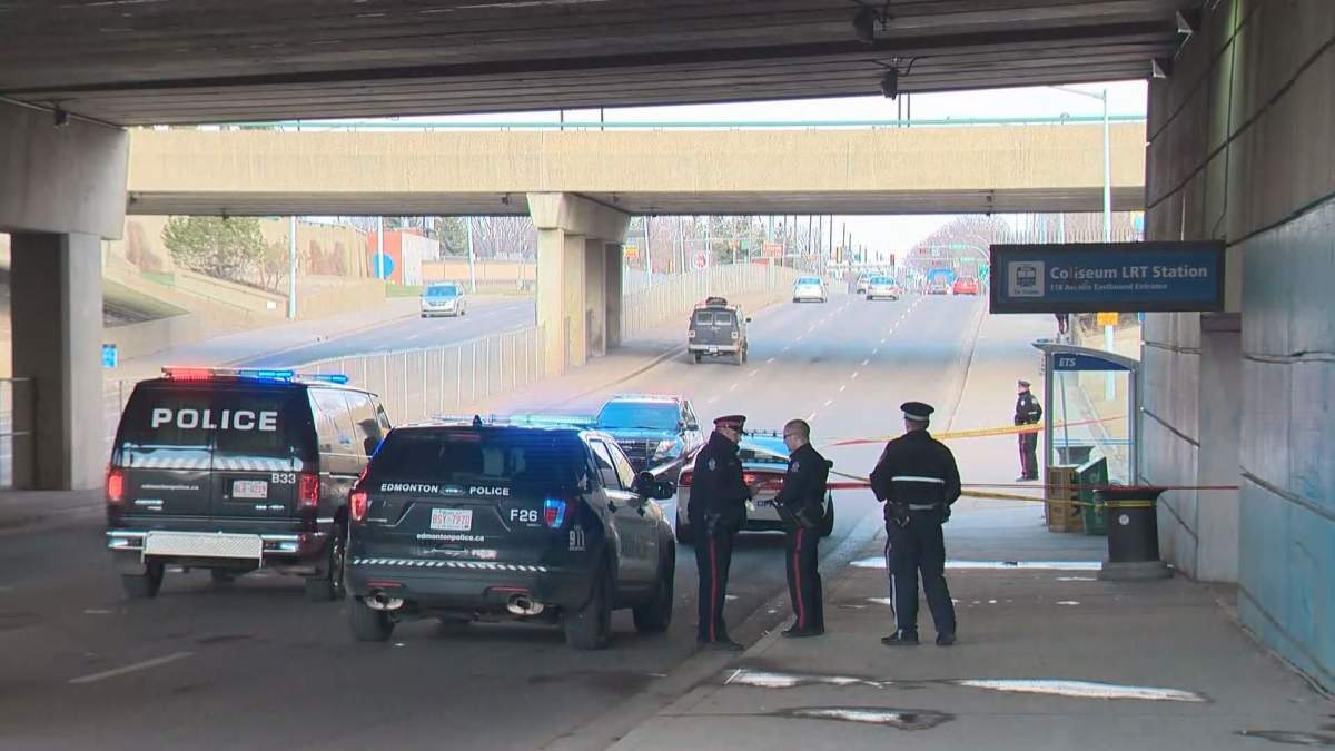 Heavy police presence outside Coliseum Station after a stabbing Tuesday, April 11, 2017.