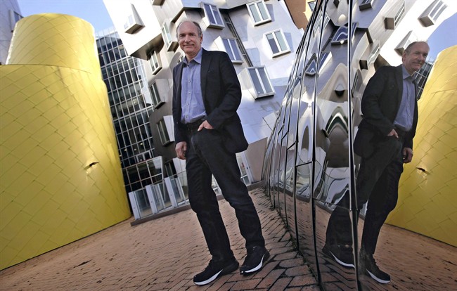 Tim Berners-Lee poses outside his office at the Massachusetts Institute of Technology in Cambridge, Mass. Berners-Lee, best known as the inventor of the World Wide Web, is this year's recipient of the A.M. Turing Award, computing's version of the Nobel Prize.