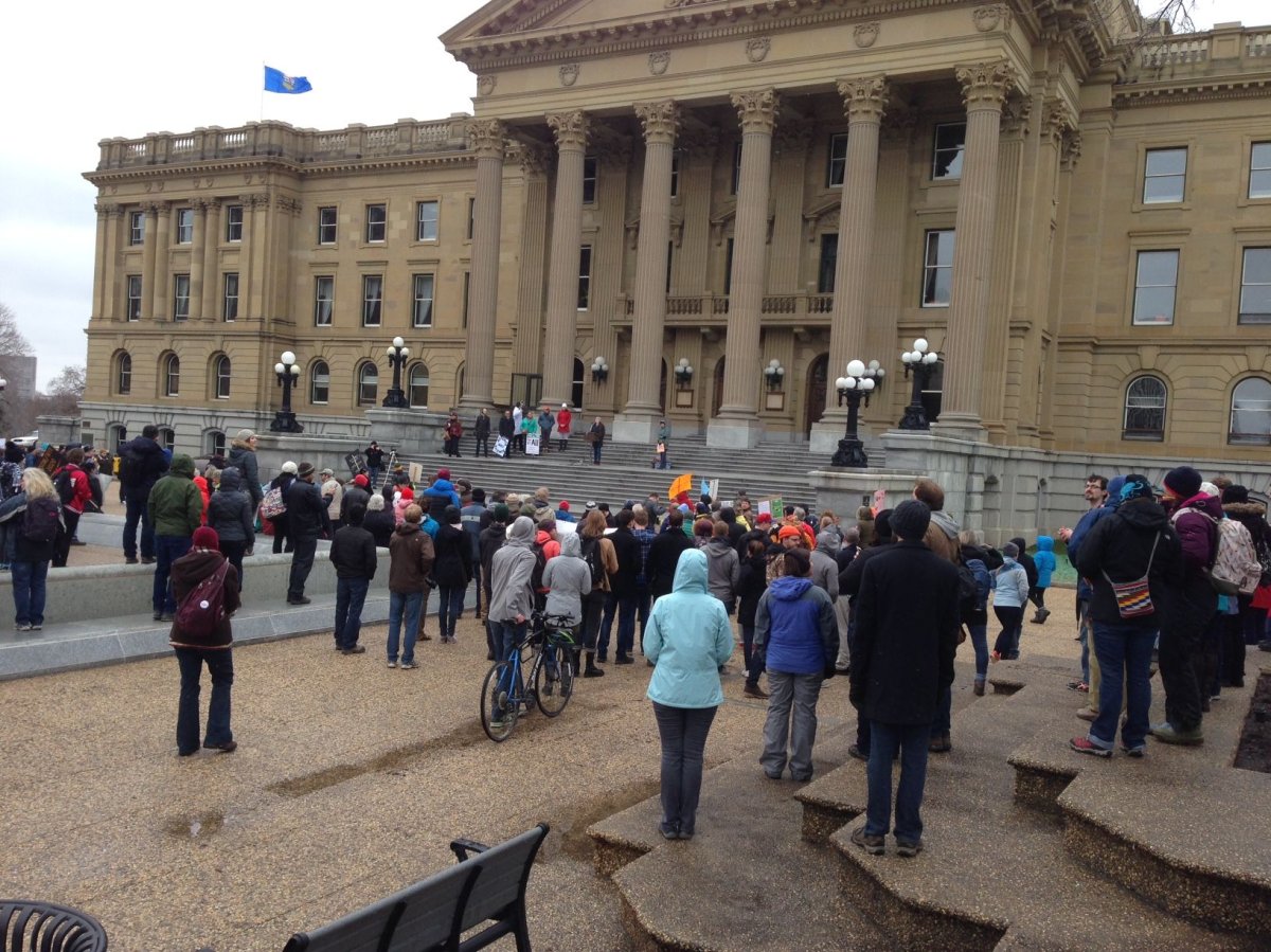 Hundreds participate in the March for Science at the Alberta Legislature on April 22, 2017.