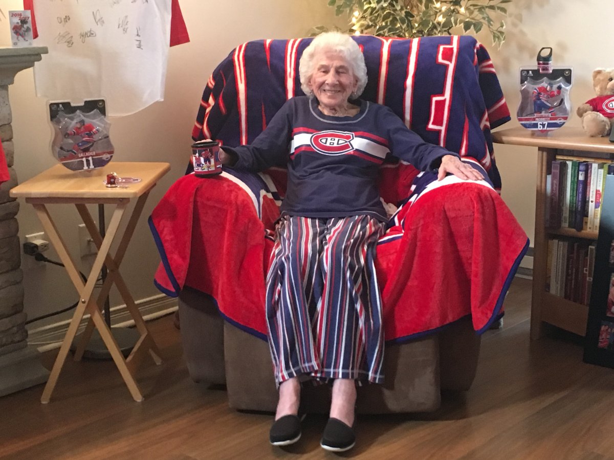 91-year-old Habs fan Irene Durdon in her "Nan Cave." Thursday, April 6, 2016.