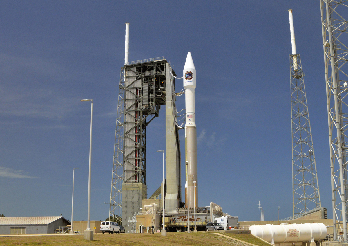 The United Launch Alliance Atlas 5 rocket was transferred from its assembly building to the pad at Cape Canaveral's Complex 41 on April 17, 2017 for its launch the next day of a commercially-operated cargo ship called Cygnus Spacecraft to resupply the International Space Station.