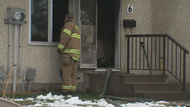 Edmonton Fire Rescue Services says one person has been displaced after a fire tore through a unit at a townhouse complex in the far north-end of the city Tuesday afternoon.
