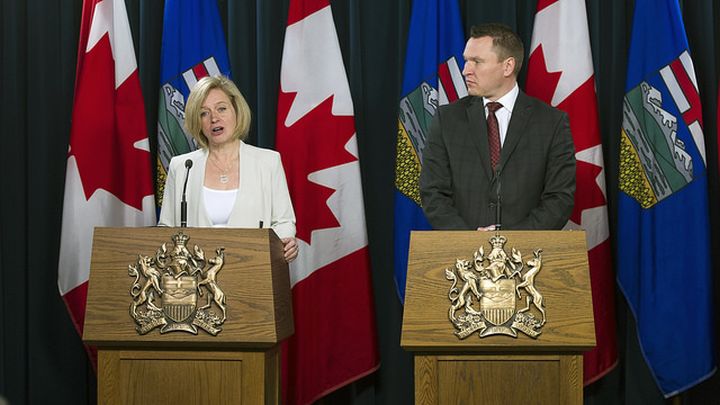 A file photo of Alberta Premier Rachel Notley and Trade Minister Deron Bilous.