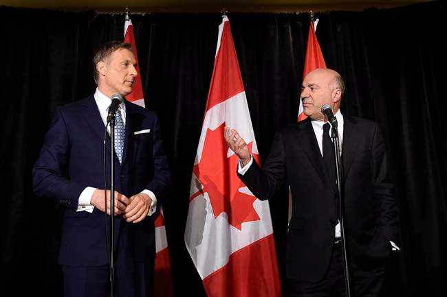 Conservative Party leadership candidate Maxime Bernier (left) has been endorsed by Kevin O'Leary.