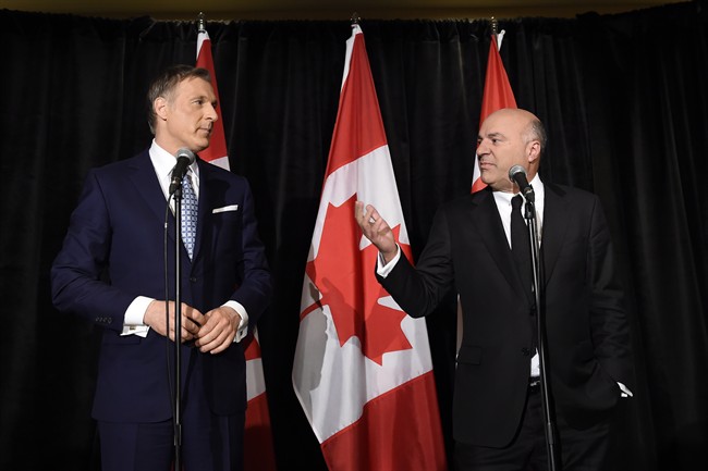 Conservative Party leadership candidate Maxime Bernier (left) has been endorsed by Kevin O'Leary.