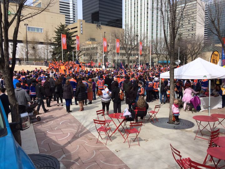 Edmonton Oilers fan rally takes over Churchill Square Thursday, April 20, 2017.