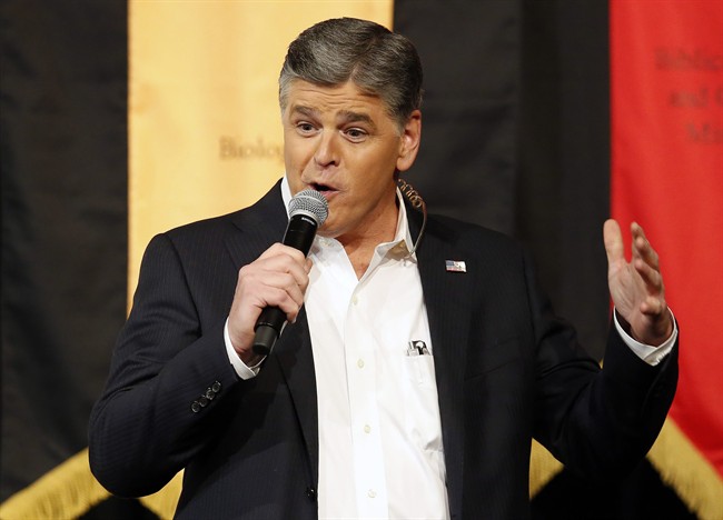 In this March 18, 2016, file photo, Fox News Channel's Sean Hannity speaks during a campaign rally for Republican presidential candidate, Sen. Ted Cruz, R-Texas, in Phoenix.