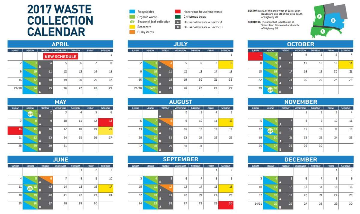 Pointe-Claire has changed its garbage collection schedule, Tuesday, March 4, 2017.