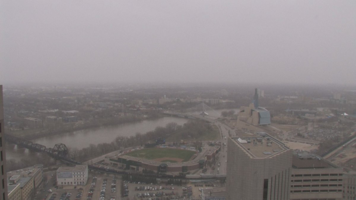 Cloudy and some light snow swirling around Winnipeg Monday.