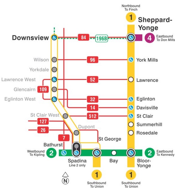 A subway map showing available bus and train routes for April 29-30.