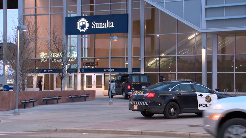 Calgary police investigate a suspicious package at the Sunalta LRT Station on Thursday, April 20, 2017. 