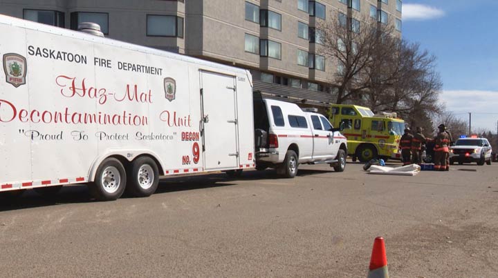 The Hazmat unit was called to the Saskatoon Inn to determine if a suspicious package contained a hazardous substance.