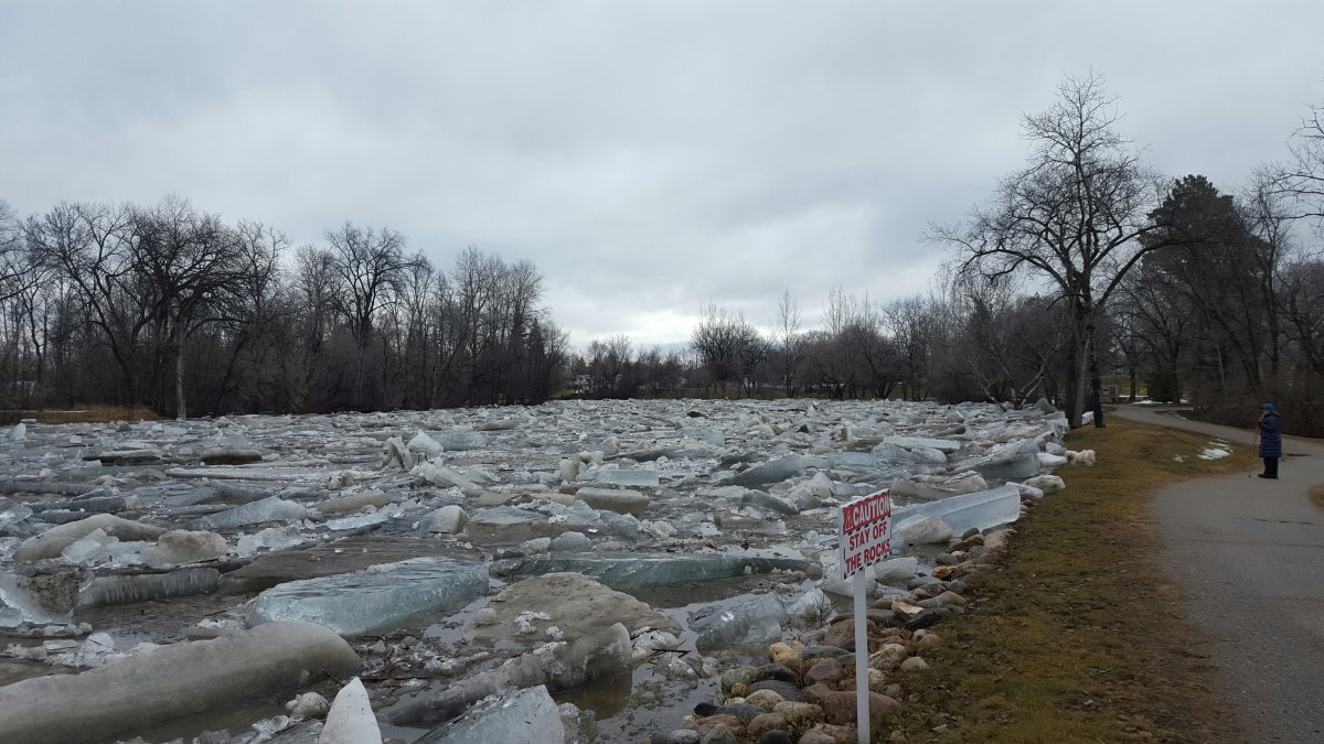 Officials in Swan River said ice is backed up at least 1.8 kilometres.