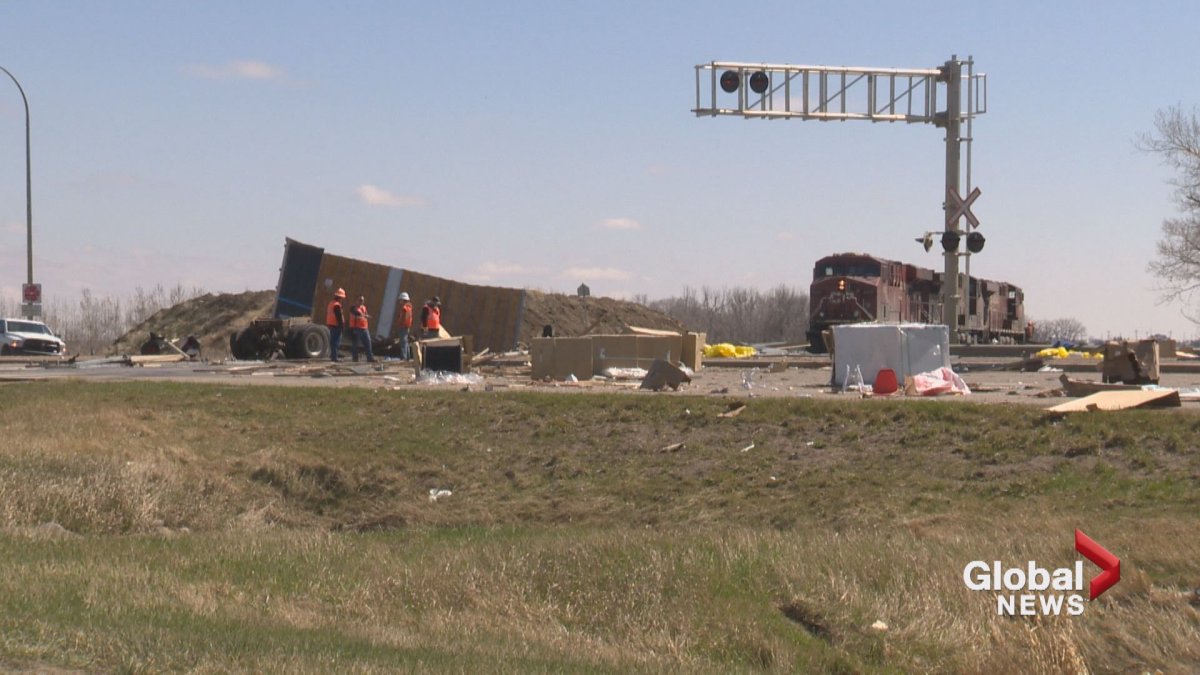 A semi-tractor trailer and train collided on Sunday just south of Lethbridge. Police and CP Rail police continue to investigate. 
