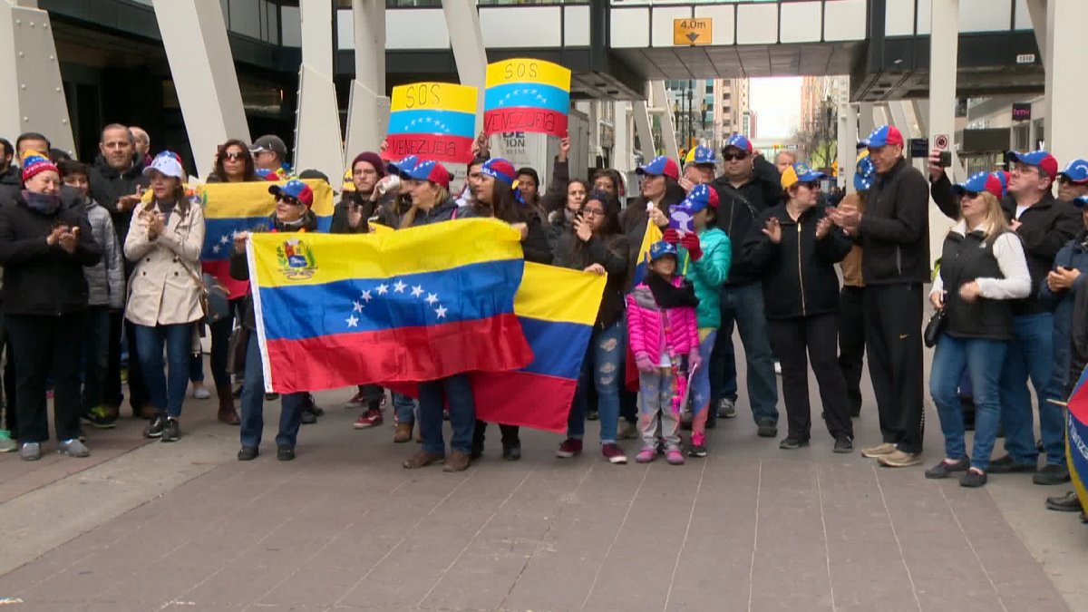 Protesters gathered at Bankers Hall in Downtown Calgary voicing their concerns about dictatorship in Venezuela.  