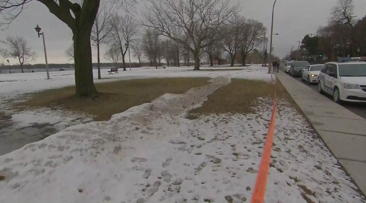 Montreal police are investigating after a woman was found lying in the snow near a bike path in a Verdun Park Sunday morning, April 2, 2017.