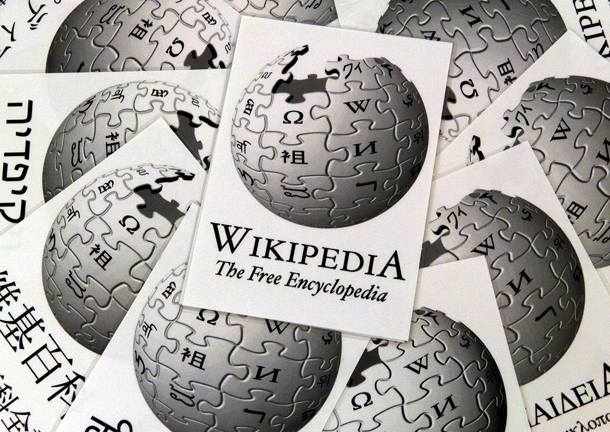 A file photo dated 05 August 2005 showing logos of the internet cyclopaedia 'Wikipedia' in several languages at the 'First International Wikimedia Conference' in Frankfurt, Germany.