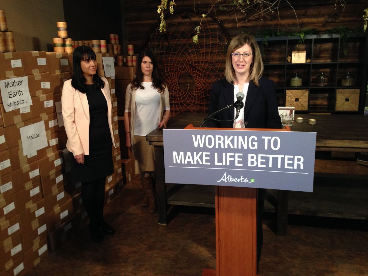 Status of Women Minister Stephanie McLean discusses an increase in funding for a grants program, Tuesday, April 25, 2017. 