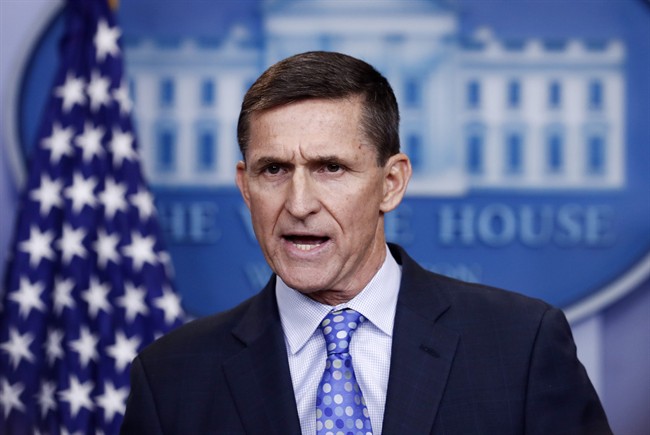 In this Feb. 1, 2017 file photo, then-National Security Adviser Michael Flynn speaks during the daily news briefing at the White House, in Washington. 