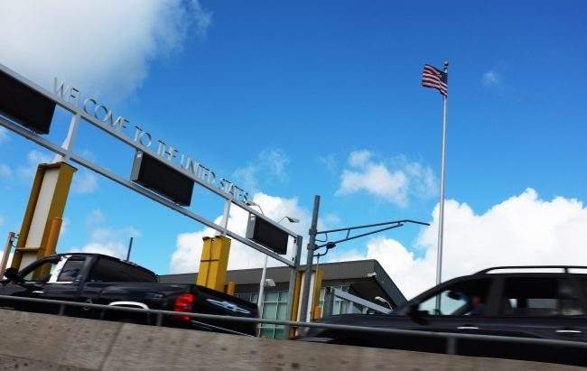 The U.S. point of entry at the end of the International Bridge between Sault Ste Marie Ontario Canada and Sault Ste Marie Michigan USA. 