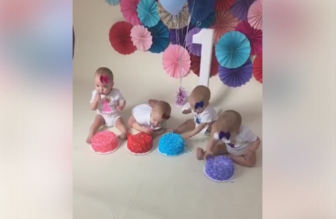 Abigail, Emily, Grace and McKayla Webb celebrate their first birthday on May 6, 2017.