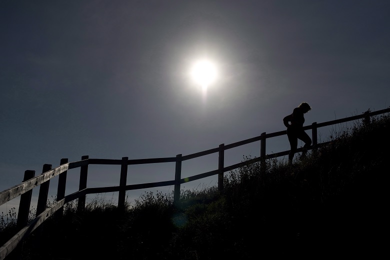 A hiker is silhouetted as they climb the stairs on the Signal Hill hiking trail in St. John’s, in 2014. THE CANADIAN PRESS/Jonathan Hayward