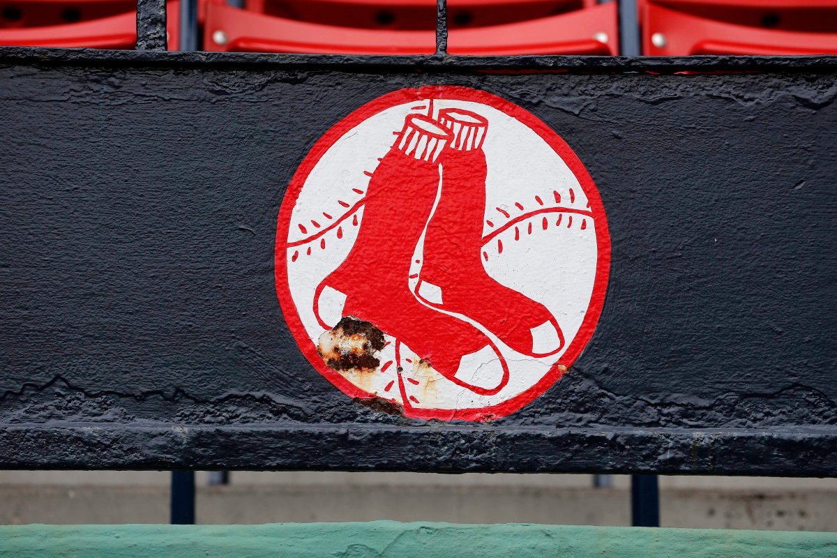 A slightly rusted Boston Red Sox logo is seen at Fenway Park in Boston, Monday, Oct. 5, 2015.