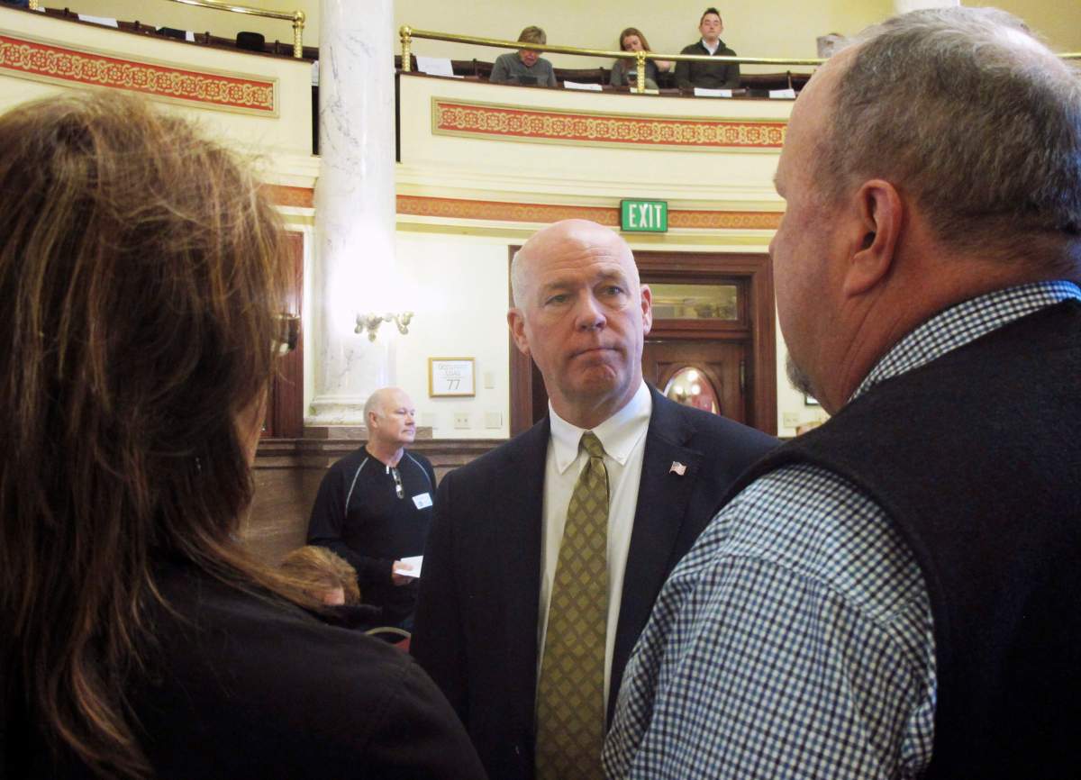 In this March 6, 2017 file photo, technology entrepreneur Greg Gianforte speaks to Republican delegates before a candidate forum in Helena, Mont.