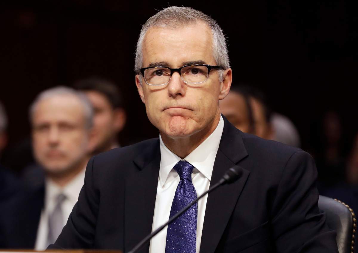 Acting FBI Director Andrew McCabe listens on Capitol Hill in Washington, Thursday, May 11, 2017, while testifying before a Senate Intelligence Committee hearing on major threats facing the U.S.