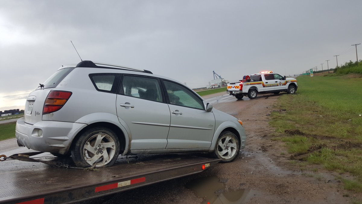One of the vehicles involved in a Wednesday afternoon collision on Highway 16 near Lashburn, Sask.