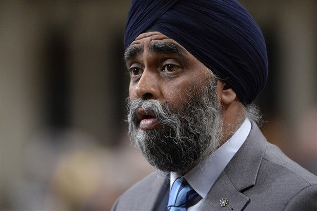 Defence Minister Harjit Sajjan responds to a question during question period in the House of Commons on Parliament Hill in Ottawa on Monday, May 1, 2017. 