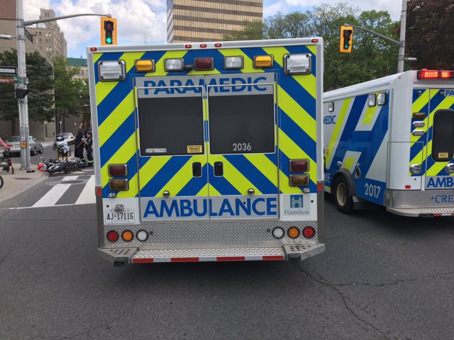 Police are investigating and two women have been rushed to hospital following a motorcycle crash near city hall.