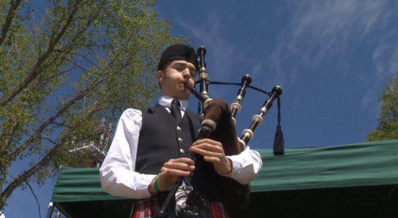 Ezra Felstrone-Stenka plays the bagpipes at Regina Celtic Festival.