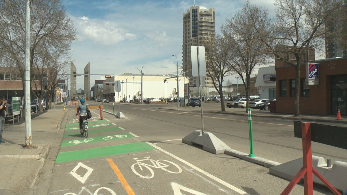 New bike lanes in downtown Edmonton, May 10, 2017.