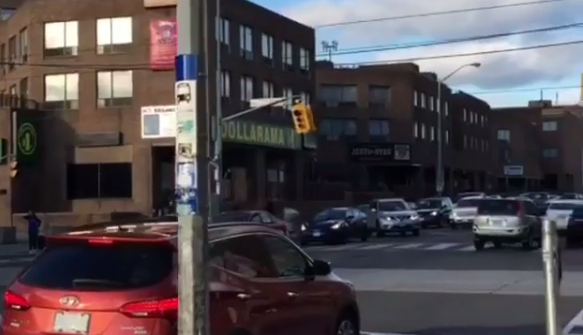 Screen grab of a video posted to social media  that shows a traffic light crashing onto a car.