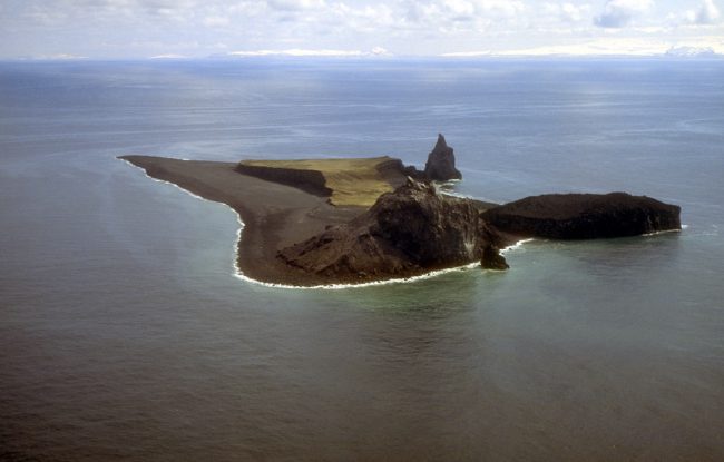 Bogoslof Island, essentially the summit of the Bogoslof Volcano, is seen in this 1994 photo.