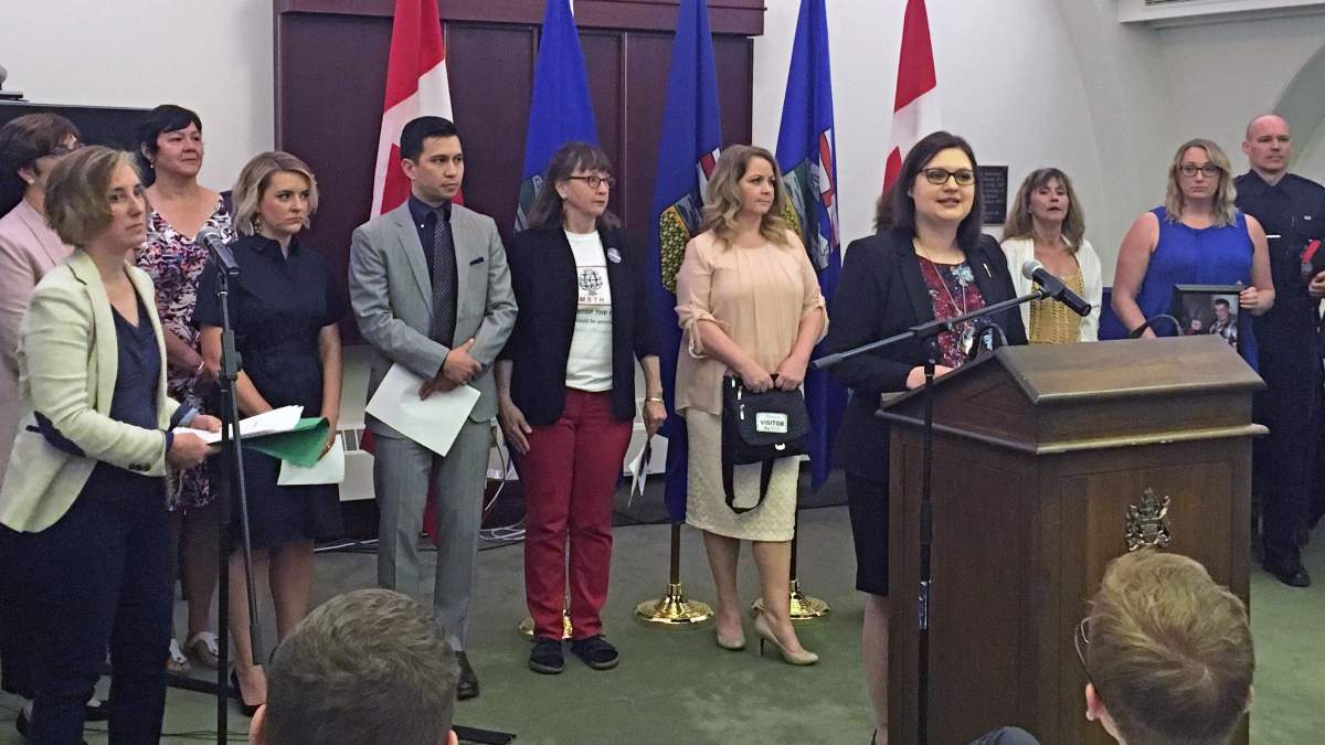 Associate Minister Brandy Payne unveils Alberta’s opioid plan at the Alberta legislature. May 31, 2017.