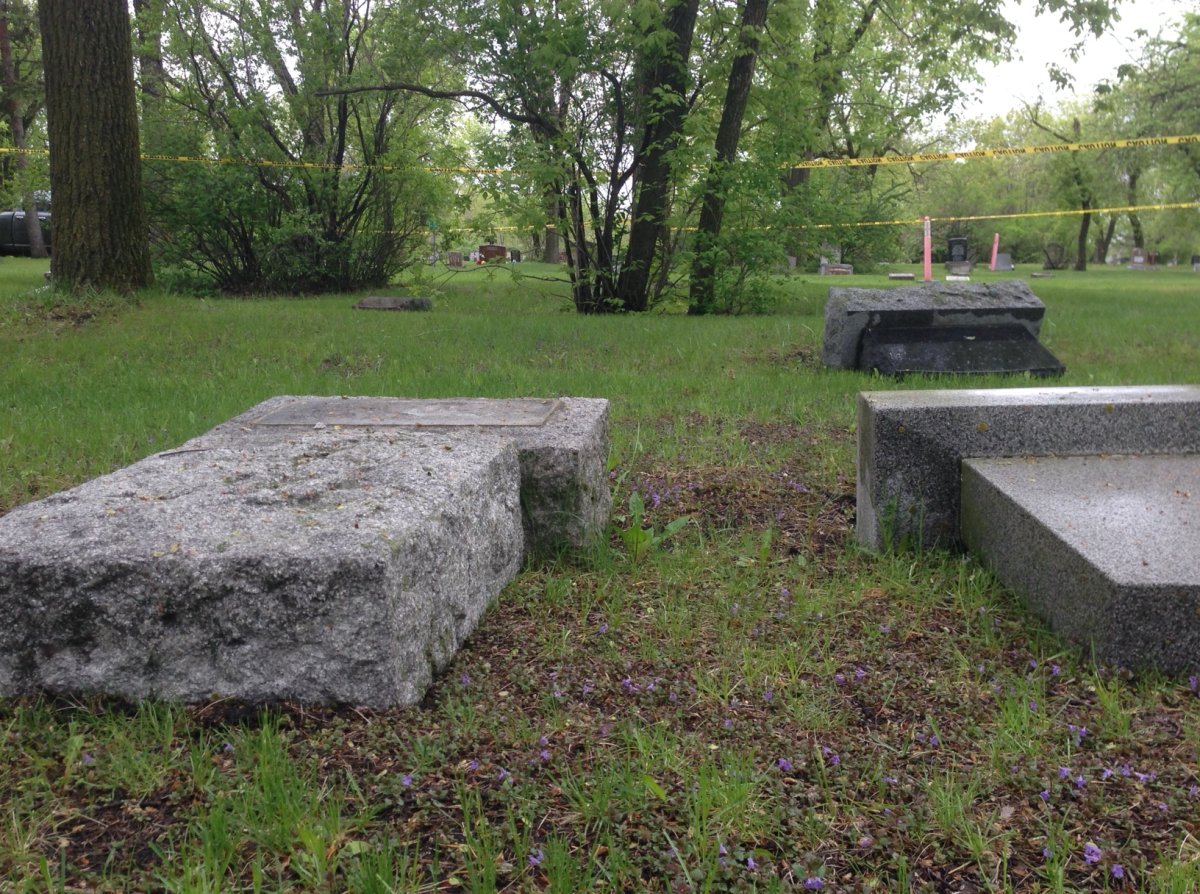 Dozens of headstones had been destroyed at Brookside Cemetery last week.