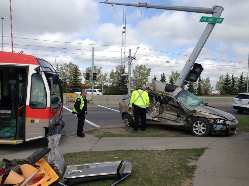 2 people taken to hospital after Calgary Transit bus and car collide