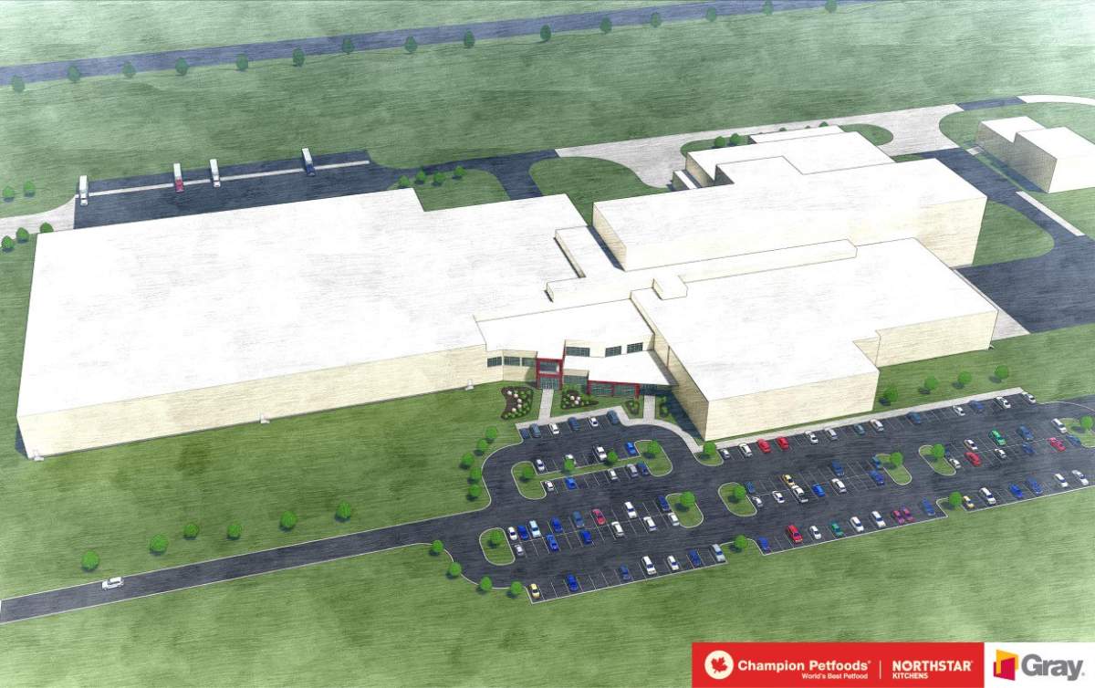 Rendering of the Champion Petfoods NorthStar Kitchens being built in the Acheson industrial park in Parkland County, Alta.
